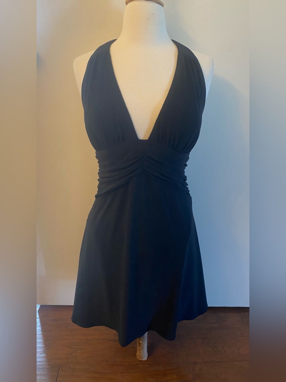 White House Black Market Black Fit & Flare Halter V-Neck Open Back Tie 8